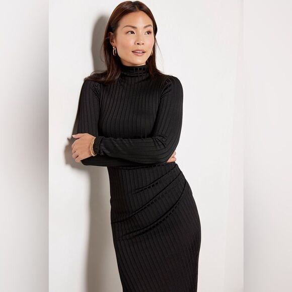 Good American Shine Rib Funnel Tuck Midi Dress - Picture 9 of 15